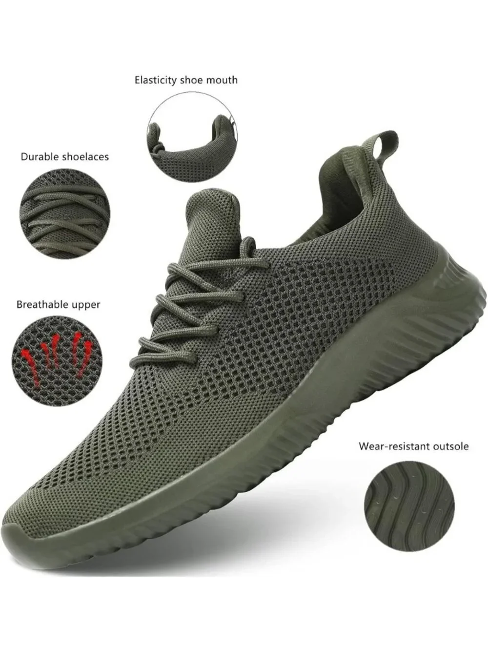Men's Green Slip on Walking Shoes Ultra Light Breathable Non Slip Running Shoes